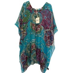 2/$20 Pia Rossini Olympia Kaftan Green Print One Size NWT